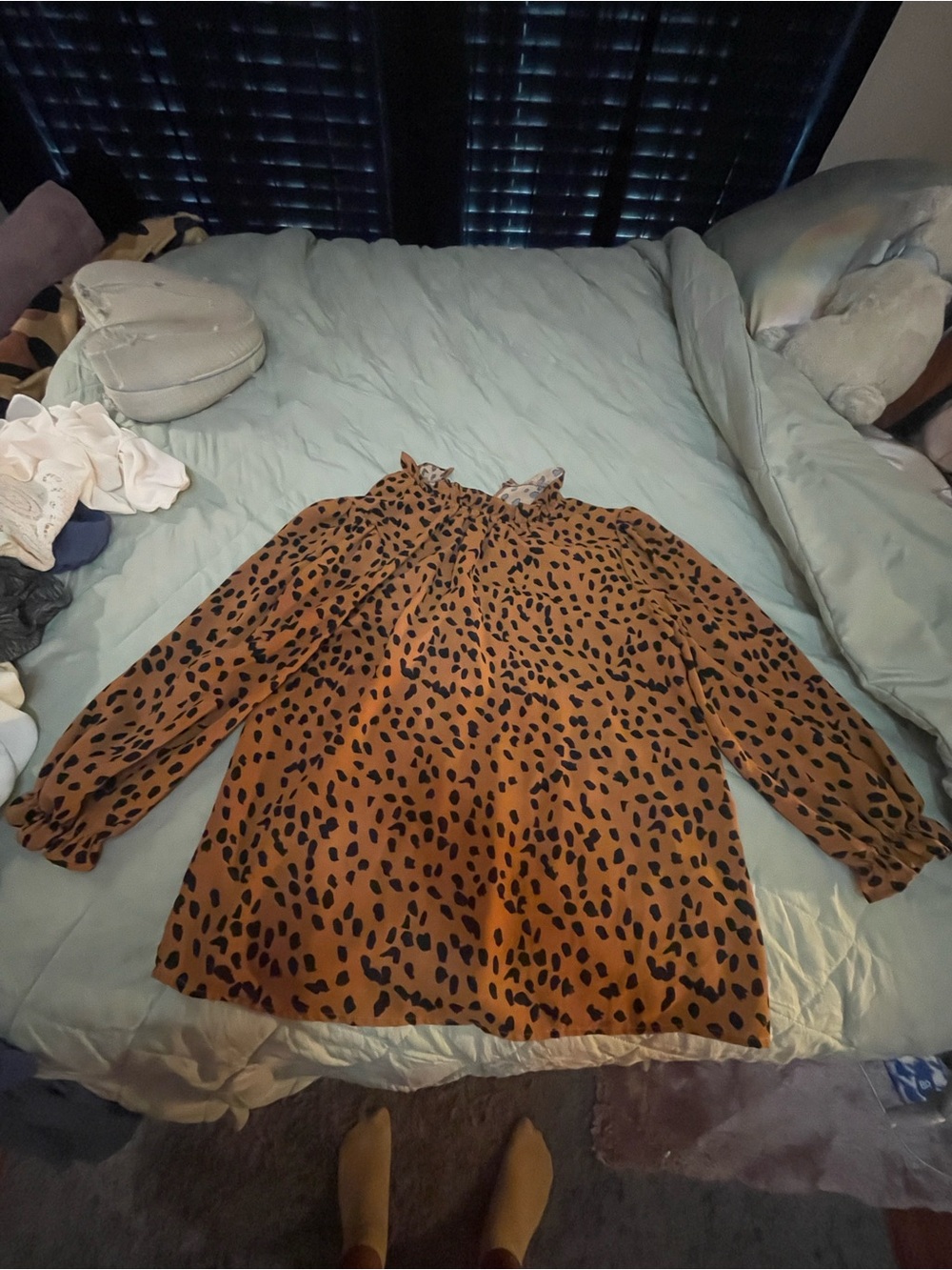 Cato Tan and Black Leopard Print Long-Sleeve Blouse